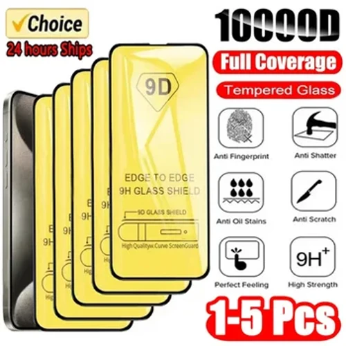 1-5PCS 9D Screen Protector Tempered Glass mo IPhone 15 14 13 12 11 Pro Max Mataiata Puipuia mo IPhone X XR XS Max 7 8 14 Plus
