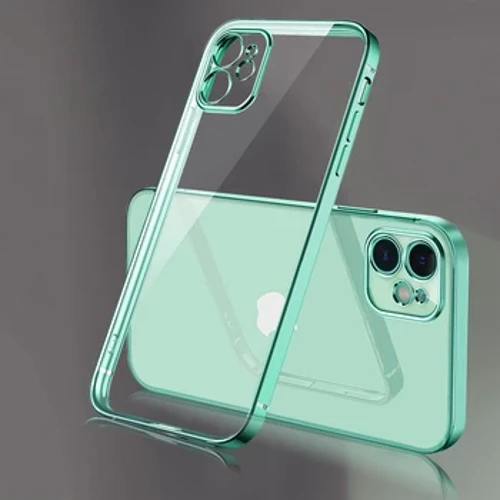 Capa luxuosa revestida de silicone com moldura quadrada, transparente, para iphone 11, 12, 13, 14, 15 pro max, x, xr, xs max, 7 plus, capa traseira transparente