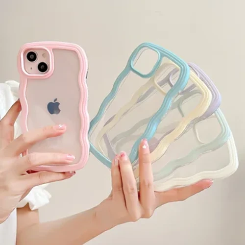 Mode Transparant Krullend Wave Case voor iPhone 11 12 13 14 15 Pro Max 7 8 Plus X XR XS Shockproof Bumper Cover Capa Esthetische