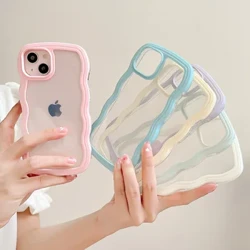 Mode Transparant Krullend Wave Case voor iPhone 11 12 13 14 15 Pro Max 7 8 Plus X XR XS Shockproof Bumper Cover Capa Esthetische