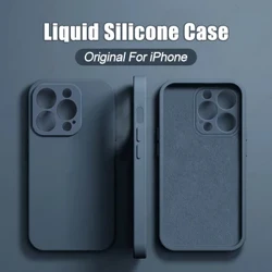 Luksus originalt flydende silikone etui til iPhone 15 14 13 12 11 Pro Max Plus bløde etuier Stødsikkert Bumper Cover Telefontilbehør