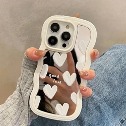 Koreanische, schöne, weiße Herz-Make-up-Spiegelhülle für iPhone 14 15 Pro Max 13 11 12 14 Plus XS X XR, stoßfeste, weiche Hülle