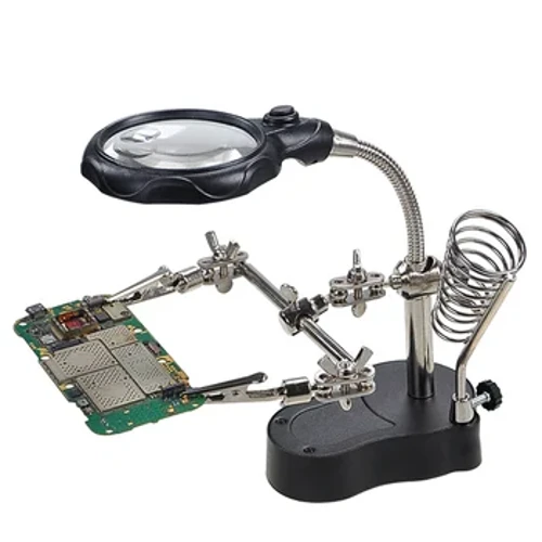 Schweess Upassbar Lupe LED Liicht Clip Vergréisserung Soldering Solder Eis Stand Holder Lens Station Reparatioun Telefon Tools
