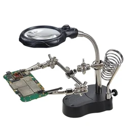 Weldio Chwyddwydr Addasadwy Gwydr LED Clip Golau Chwyddwydr Sodro Sodro Stand Haearn Deiliad Lens Gorsaf Trwsio Offer Ffôn