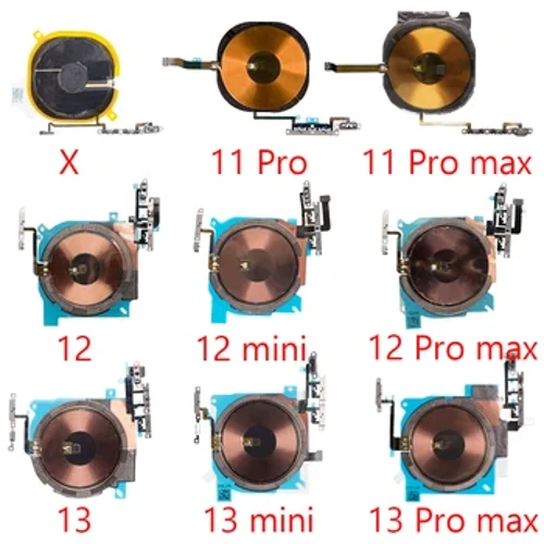 NFC čip pro iPhone X XR XS 11 12 13 Pro Max Bezdrátová nabíjecí nabíječka Nálepka na panel cívky s flexibilním kabelem s tlačítkem hlasitosti