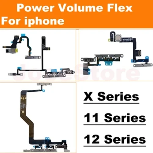 Power Volume Flex-kabel for iPhone 11 12 Pro Max Mini X XS XR Blitssideknapp Dempingsbryterkontroll Flex med metallreparasjonsdeler