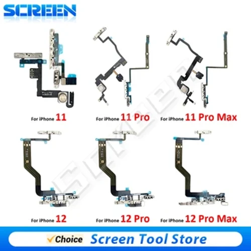 Valg strøm- og volumknapper Nøkkelbryter fleksibel kabel for iPhone 11 11Pro 12 Pro 12Pro Max Mini for iPhone reservedeler