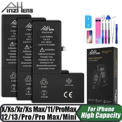 PINZHENG Battery For iPhone X XR XS 11 12 13 Mini Max Pro Promax High Capacity Replacement Bateria Warranty One Year With Tools