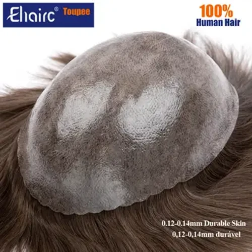 Nam mao mạch proTS 0.12-0.14mm Tiêm Da Toupee Nam Tóc Giả Dành Cho Người Đàn Ông Tóc Giả Nam Tóc Giả 100% hệ thống tóc của con người