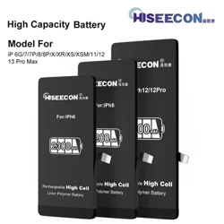 HISEECON yuqori sig'imli batareya iPhone 7 8 XR XS XSM 11 12 13 Pro Max Plus 4150 3500 mAH original hujayra qayta zaryadlanuvchi BMS Flex
