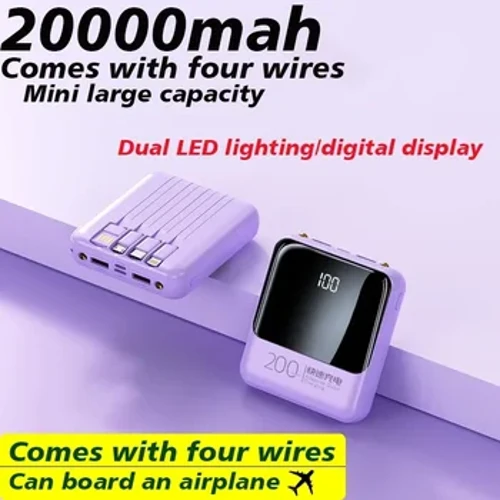 Banc Pŵer 4-wifren, 20000mAh, Gallu Mawr Codi Tâl Cyflym Ultra-denau, Yn Addas ar gyfer Ffonau Symudol, Cyflenwad Pŵer Symudol Cyffredinol