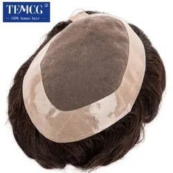 Männer Perück Natural Mënsch Hoer Toupee Mono Männlech Perück Haltbar Männlech Hoer Prothese Toupée Männer 6" Hoer Ersatz System fir Männer