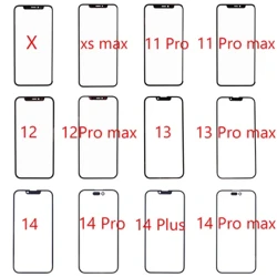 1db elülső képernyő érintőüveg+OCA iPhone X XS XR Max 11 Pro Max 12 13 14 Mini Pro érintőképernyőhöz