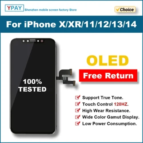 NY OLED-skærm til iPhone X XR XSMAX 11 13Pro LCD-skærm med 3D Touch Screen Digitizer til iPhone 11 12 13 14 Ingen døde pixel