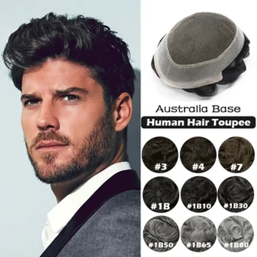 Australien Base Männer Toupée Mënsch Hoer Schwäizer Spëtz Natur Haut Hoer Linn Männer Kapillär Prothese Männlech Perück Haltbar Hoer System