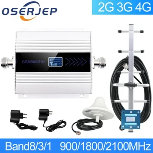 Répéteur cellulaire GSM 900MHz LTE 1800MHz UMTS 2100MHz, amplificateur de réseau Mobile 2G 3G 4G + Kit d'antenne plafond/Yagi