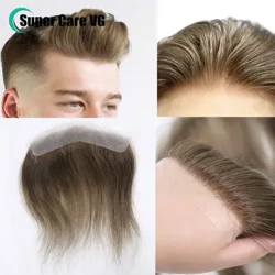 0.06mm Màu Nâu Thẳng Người Tóc Giả V Phong Cách Phía Trước Dây Cột Tóc Dành Cho Nam 15cm Tóc Siêu Mỏng Da PU Nam mao mạch Chân Giả