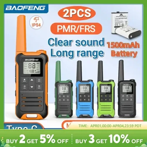 2 buc Baofeng F22 Mini Walkie Talkie PMR FRS, reîncărcabil, portabil, radio bidirecțional pentru copii, încărcător tip C pentru excursie în camping