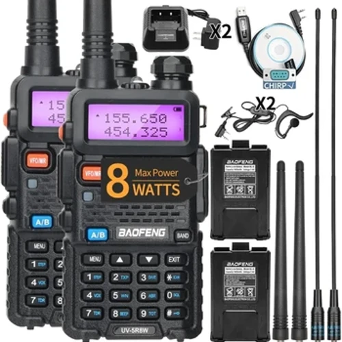 1 / 2PCS BaoFeng UV-5R 8W “Tri-Power Walkie Talkie” ýokary güýçli goşa zolakly uzyn aralyk 128 CH Göçme el göteriji UV 5R Ham Iki taraplaýyn radio