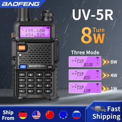 Bộ Đàm Baofeng Bộ Đàm UV 5R 5W 8W Băng Tần Kép Hàm 2 Chiều Đài Phát Thanh Vhf Uhf FM Radio Cầm Tay thu Phát Săn Bắn 16KM