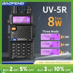 Baofeng Walkie Talkie UV 5R 5W 8W Dual Band Ham ikki tomonlama radio Vhf Uhf FM radio qo'l qabul qiluvchi radio ov 16KM