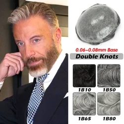 ผู้ชาย Toupee ผิวบาง 0.08 มม.ฐาน Strong Double Knot ชายวิกผม Remy มนุษย์ผมผู้ชาย Capillary Prosthesis ผมระบบสำหรับบราซิล