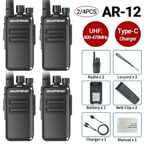 2/4 Stück Baofeng AR-12 Walkie-Talkies UHF, große Reichweite, kabellose Kopierfrequenz 400-470 MHz, Typ C, tragbares Funkgerät