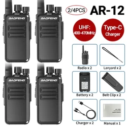 2/4pcs baofeng AR-12 walkie talkies uhf frequência de cópia sem fio de longo alcance 400-470mhz tipo-c rádio portátil em dois sentidos