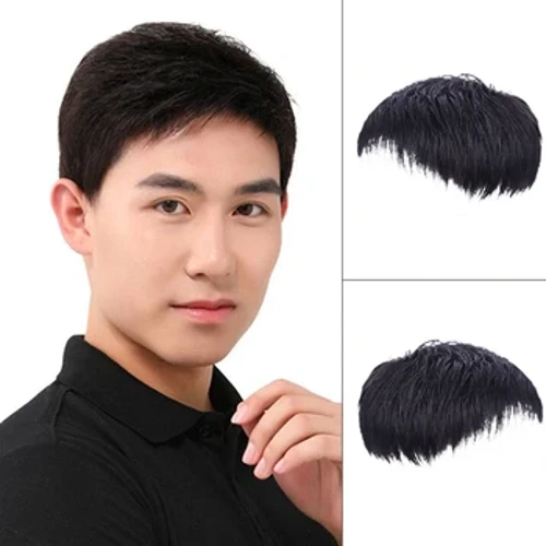 Wigs Gearr Dubh Nádúrtha na bhFear Wig Dhíreach Gruaige Gearrthóg ar Fhir Gruaige Toupee Barr na gCeann wigí Athsholáthair