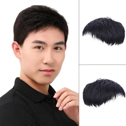 Männer Natural Schwaarz Kuerz Perücken Riichtaus Perücken Hoer Clip-on Toupée Hoer Männer Top Of The Head Perücken Ersatz Perücken