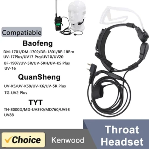 Halsmikrofon Mic Quansheng UVK5 UVK58 PTT øreplugghodesett for Baofeng Radio UV-5R DM-1701 Walkie Talkie Halshodetelefoner