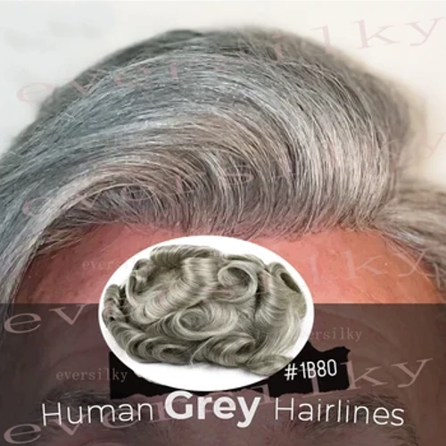 I-Super Durable Men Toupee Gray Black 1B80 Amawigi Eduna Azacile Izinwele Zomuntu Izinwele Zemvelo I-Microskin Isikhumba Esigcwele I-Pu Capillary Prosthesis