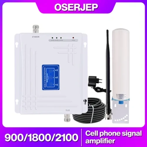 Trīsjoslu 900Mhz 1800MHz 2100MHz atkārtotājs GSM WCDMA UMTS LTE pastiprinātāja josla 8/3/1 900/1800/2100 pastiprinātājs + 360 Omni antena