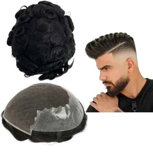 Meeste tukk Juuste Parukad Meeste Toupee Q6 Proteesiüksused Plaaster Curly Wave Toupee Juuste Päris Inimese Aseaine