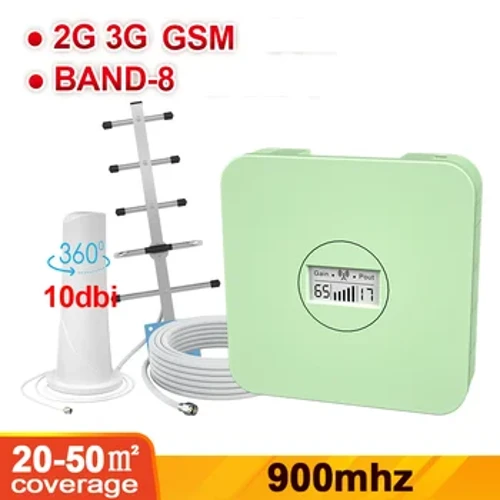 Mobilā signāla atkārtotājs GSM 900mhz joslas 8 signāla pastiprinātājs 2G 3G 900MHz pastiprinātājs ar sakaru antenām Mobilais pastiprinātājs