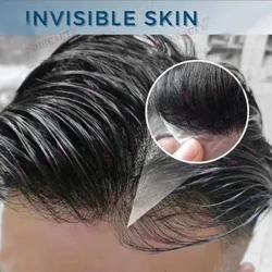 100% capelli umani linea sottile naturale 2024 nuovo parrucchino per uomo pelle completamente invisibile base Pu durevole parrucche maschili protesi di ricambio