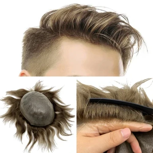 Görünmeýän düwün Tebigy Saç Saçlary Erkekler 100% Euroewro-Touch Adam Saç Öň Toupee