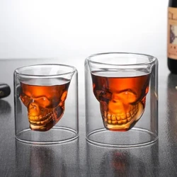 Double-layered Transparan Kepala Tengkorak Cangkir Kopi Kaca Kristal untuk Rumah Bar Klub Wiski Tequila Anggur Vodka dan Bir Anggur