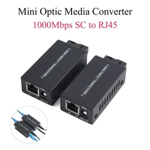 1 par Mini convertidor de medios ópticos de fibra Gigabit 100/1000Mbps transceptor óptico SC a RJ45 interruptor Ethernet 20Km con potencia para EE. UU.