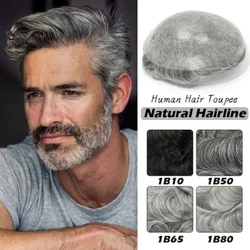 Homens peruca de cabelo humano cinza 0.06mm v loop pele do plutônio humano remy prótese de cabelo peruca de pele completa do plutônio peruca homem sistema de cabelo