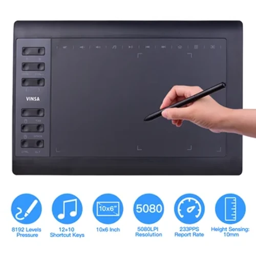 10 x 6 colių profesionalus grafikos piešimo planšetinis kompiuteris 12 greitųjų klavišų su Windows Mac skirta tapybai, projektavimo internetu kursai