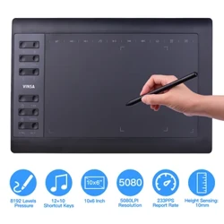 10x6 Inch Professional Graphics Drawing Tablet 12 Express Keys na may para sa Windows Mac para sa Online na Kurso sa Pagdidisenyo ng Pagpinta