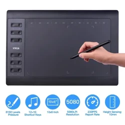Tabletă de desen grafică profesională de 10 x 6 inci 12 taste Express cu pentru Windows Mac pentru Curs online de proiectare a picturii