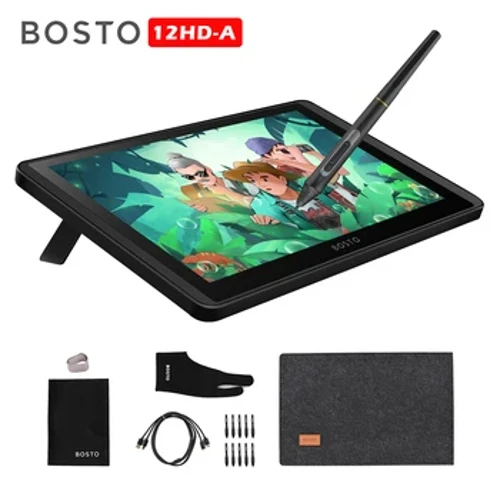 Bosto 12hd-a H-IPS lcd gráficos desenho tablet monitor 11.6 Polegada 1366x768 display 8192 nível de pressão com função inclinação caneta stylus