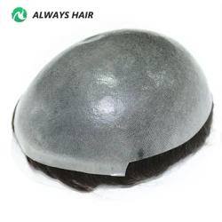 OS25 - Azal mehea Toupee Indiako ile ileordeak Gizonentzako ile-dentsitatea % 100 % 110 % 130 % 1/8" V begizta aurrean eta korapilodun ile-protesi sistema