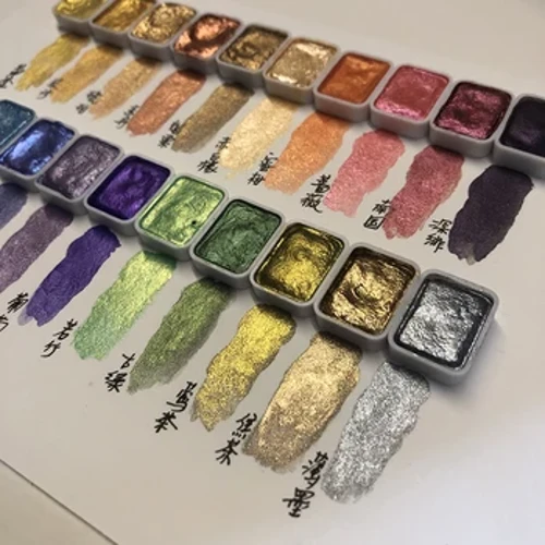 Traditionelles chinesisches Malpigment, Gold- und Silberpulver, mineralische Perlglanz-Aquarellfarbe, solide Verpackung.