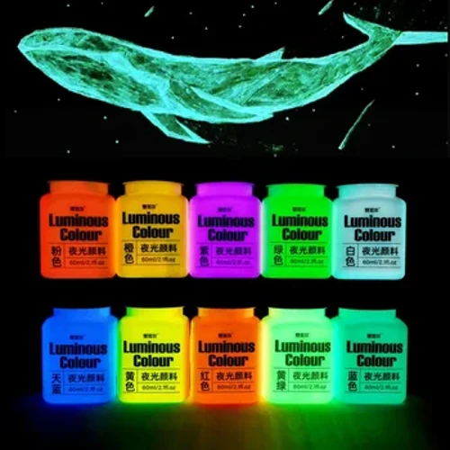 Hög ljusstyrka självlysande akrylfärg 58ml Student Handmålad DIY Textil Väggmålning Super Bright Light Lagringspigment