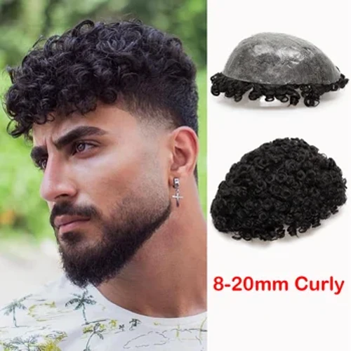 Erkekler Toupee egrilen saçly erkek protez Super çydamly doly inçe deri PU sanjym toupee 100% adam saç parikleri ulgamy saç bölekleri