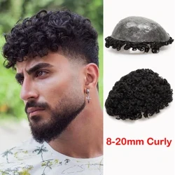 Männer Toupée Curly Hoer Männlech Prothese Super haltbar Voll dënn Haut PU Injektioun Toupée 100% Mënsch Hoer Perücken System Hoerstécker
