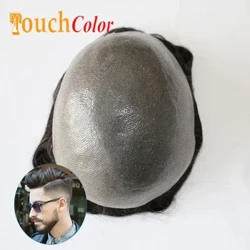 Perruque pour hommes, cheveux naturels, toupet, nœuds invisibles, Base en peau fine, système capillaire, prothèse capillaire européenne, 0.06mm